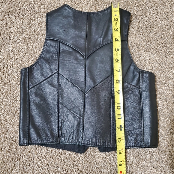 Genuine Leather Black Biker Cut Motorcycle Childs Vest Small Vintage  Good pre o - Picture 6 of 7